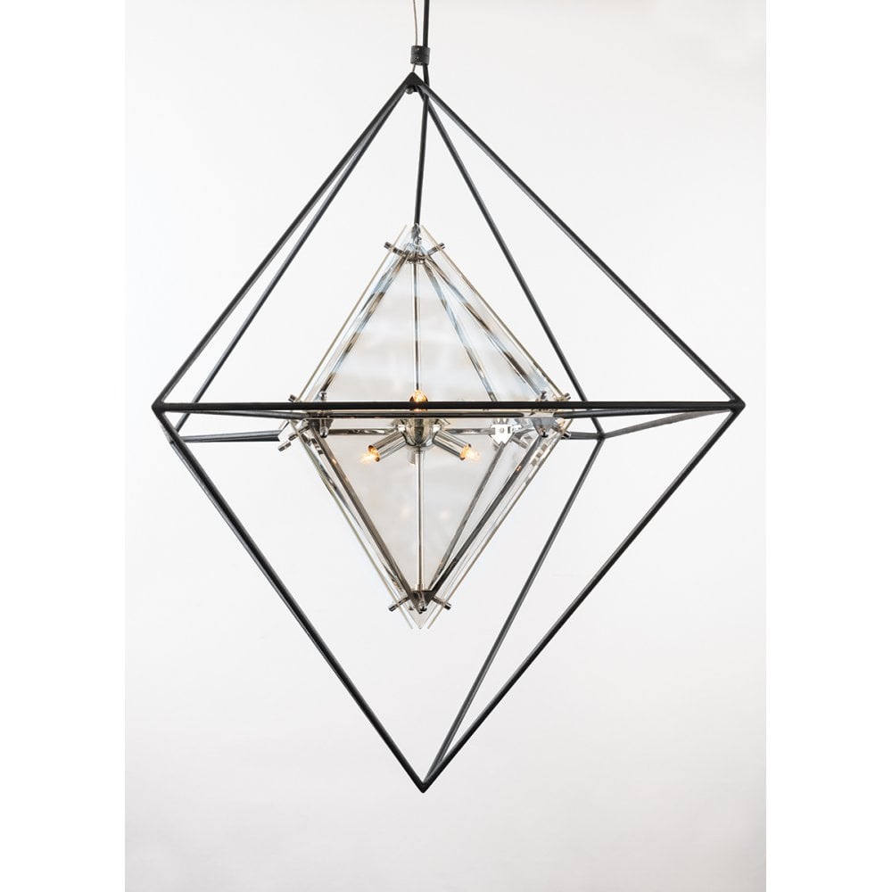 Radiant Topaz Diamond Prism Pendant with Forged Iron Finish