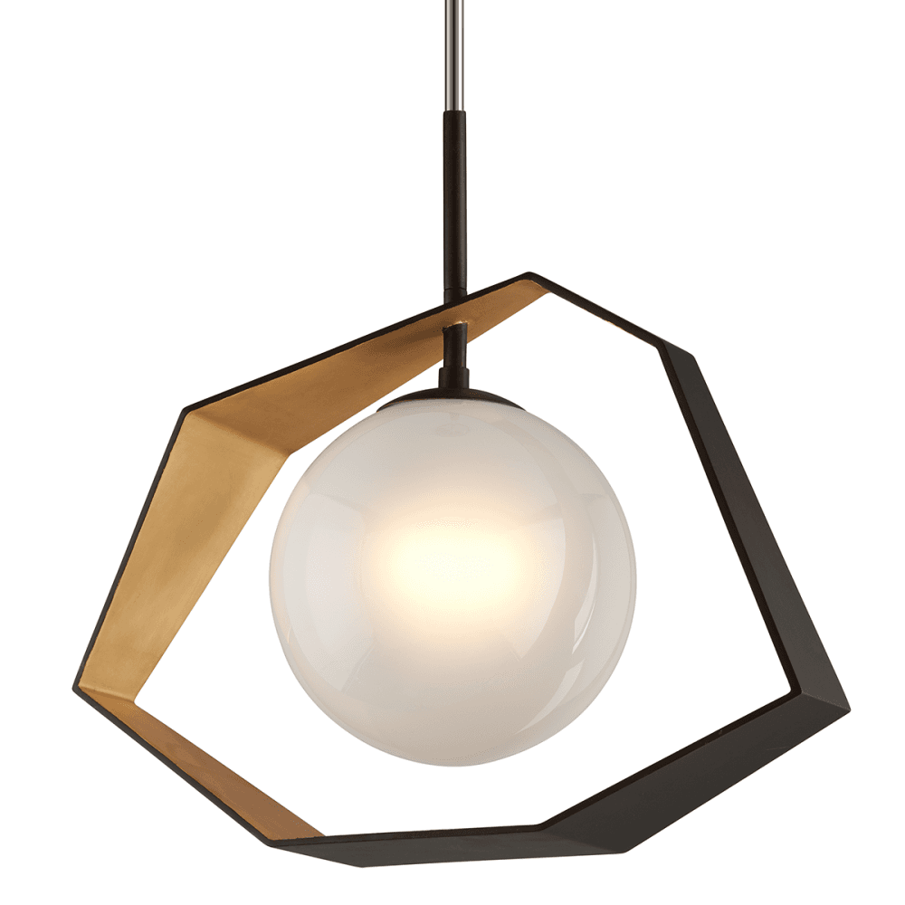 Geometric Elegance Bronze Gold Leaf Pendant 62cm