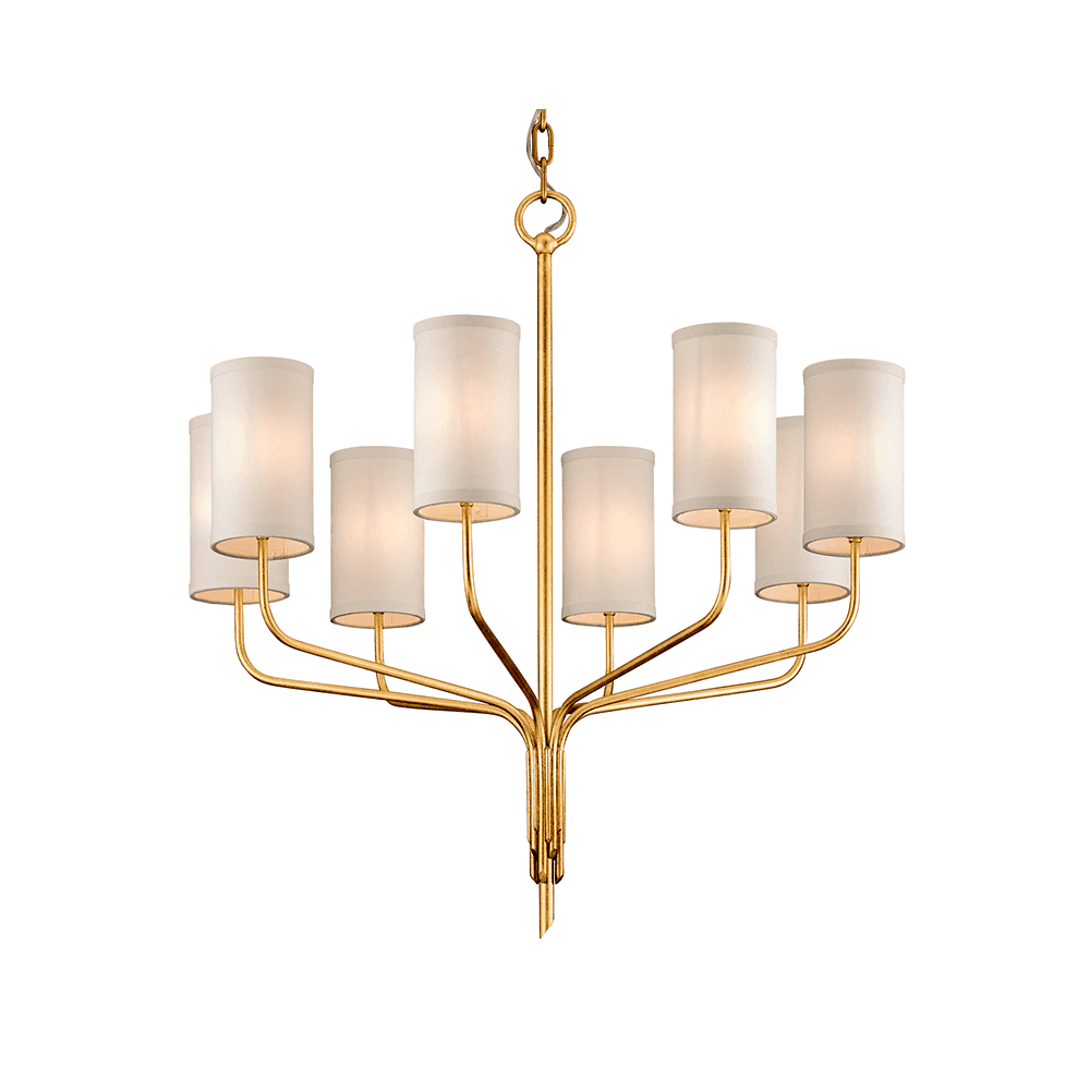 Elegant Gold Leaf Juniper Chandelier with 8 Fabric Shades, 80cm
