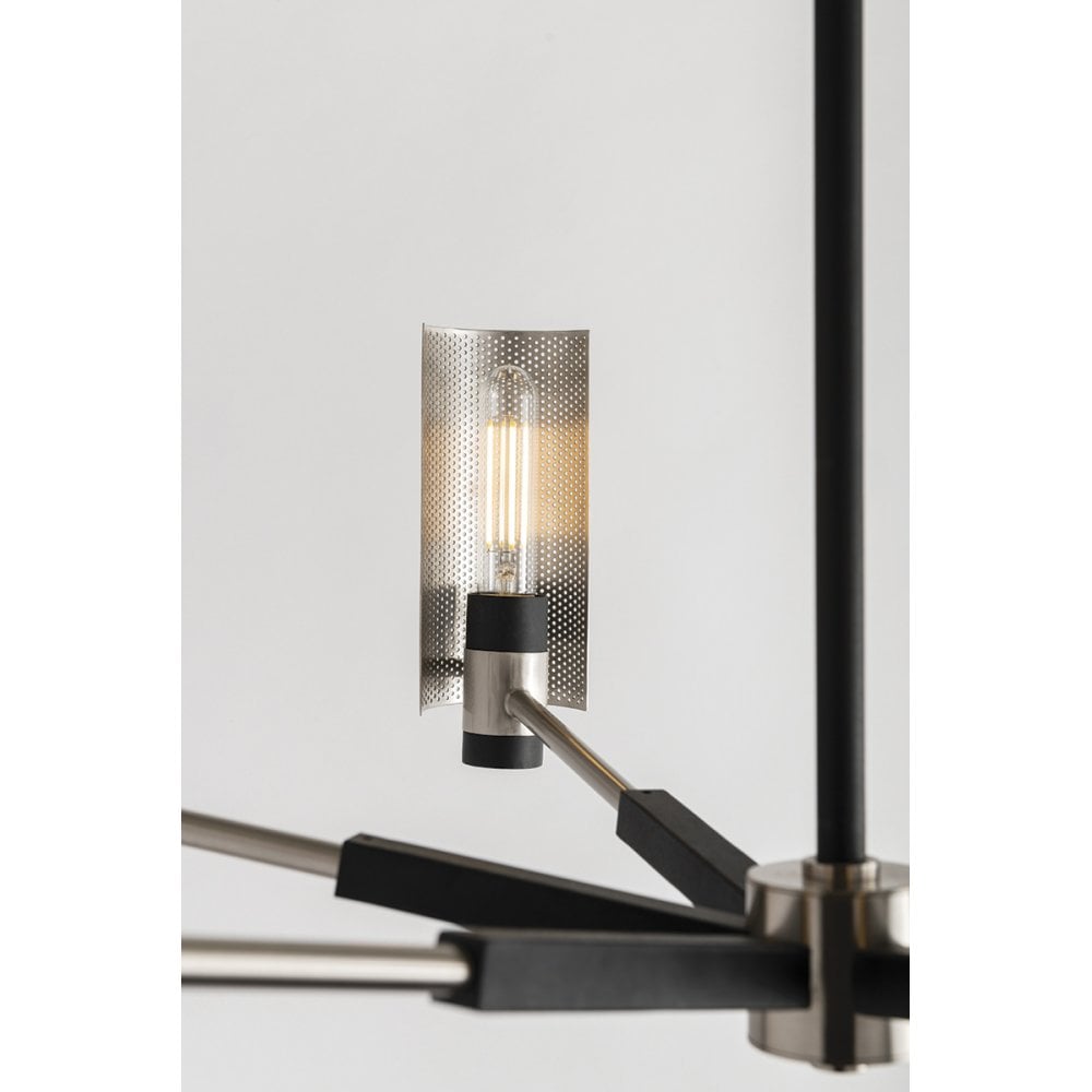 Pilsen Perforated Steel Pendant with Crackling Bulb Design in Carbide Black and Satin Nickel