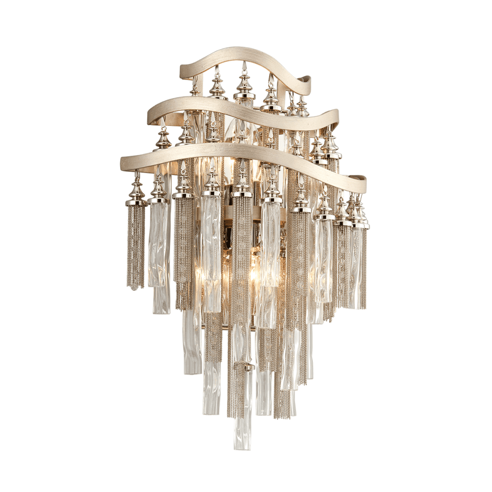 Elegant Crystal Tassel Silver Leaf Wall Light Fixture