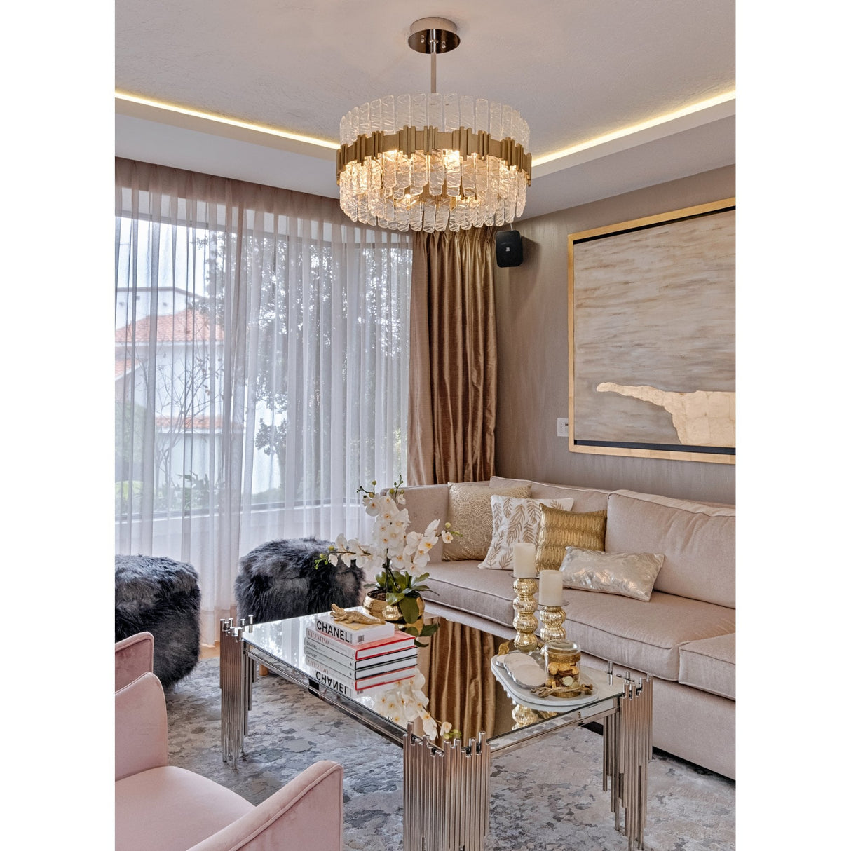 Frosted Elegance: Ciro Handcrafted Glass and Gold Pendant Light