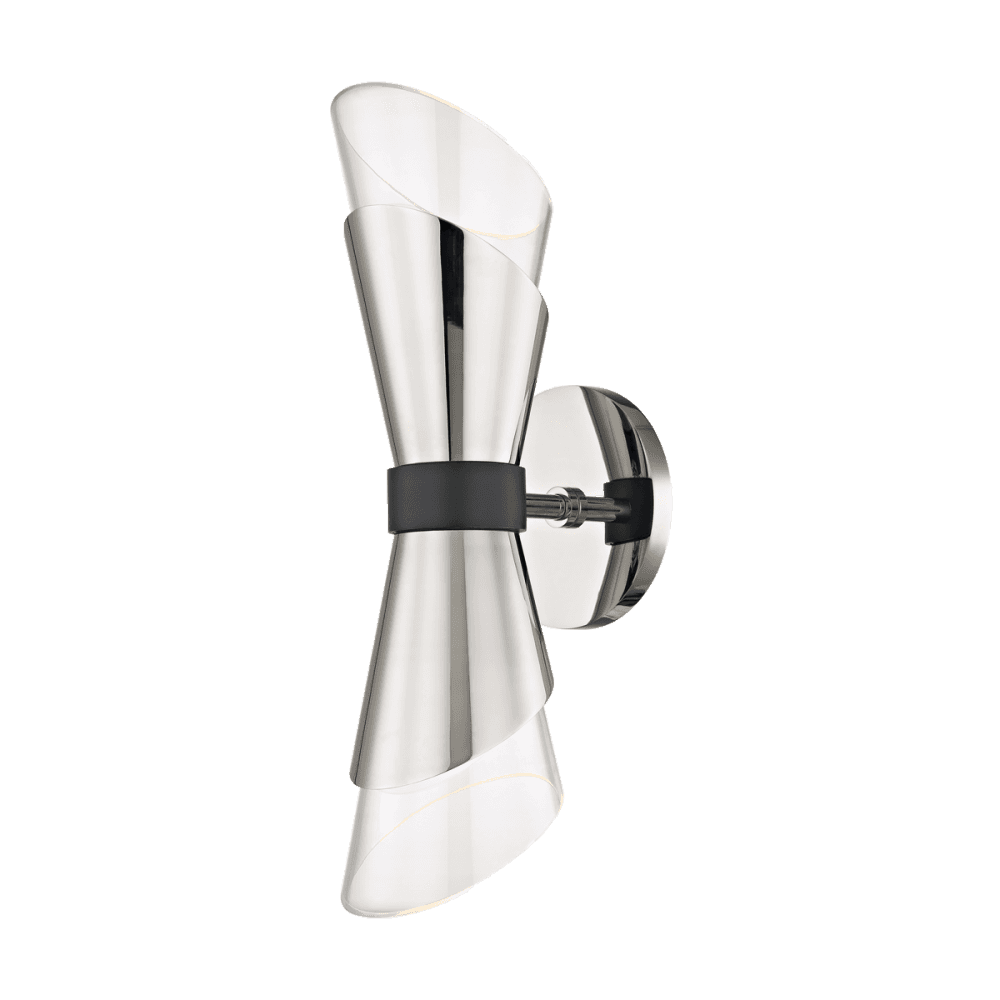 Polished Nickel Wall Sconce with Glass Shade and Dual LED Bulbs