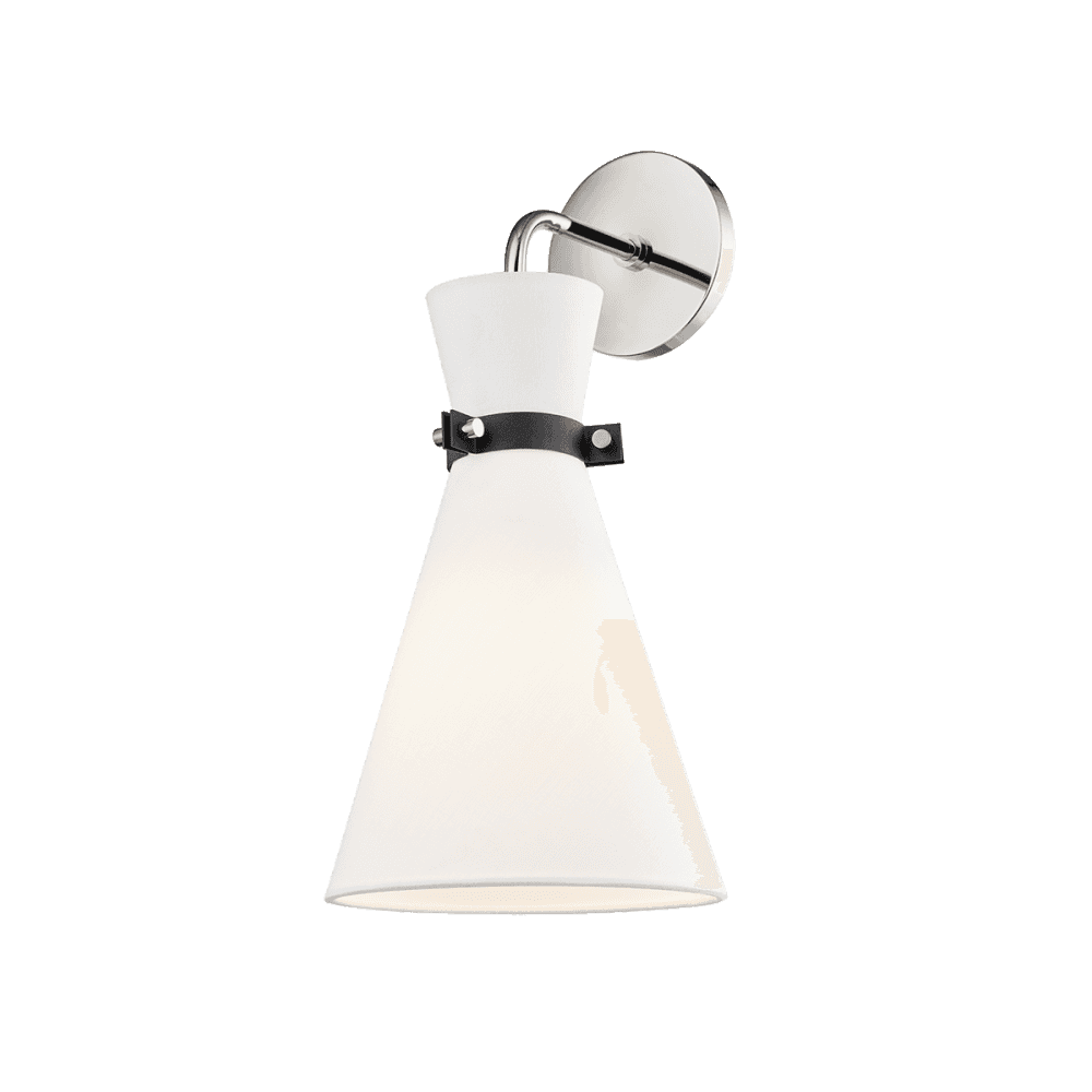 Julia Midcentury Polished Nickel Wall Sconce with Linen Shade