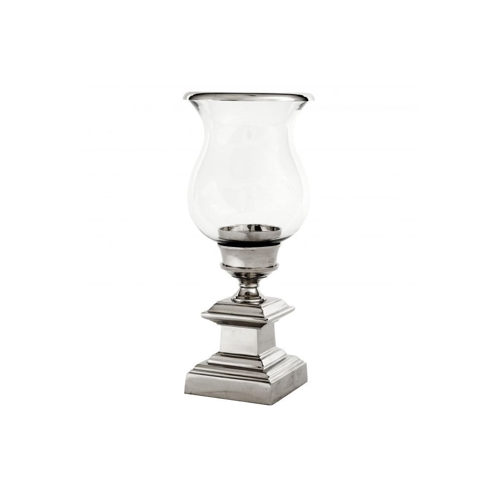Datcha Hurricane Candle Holder, Polished Nickel & Clear Glass