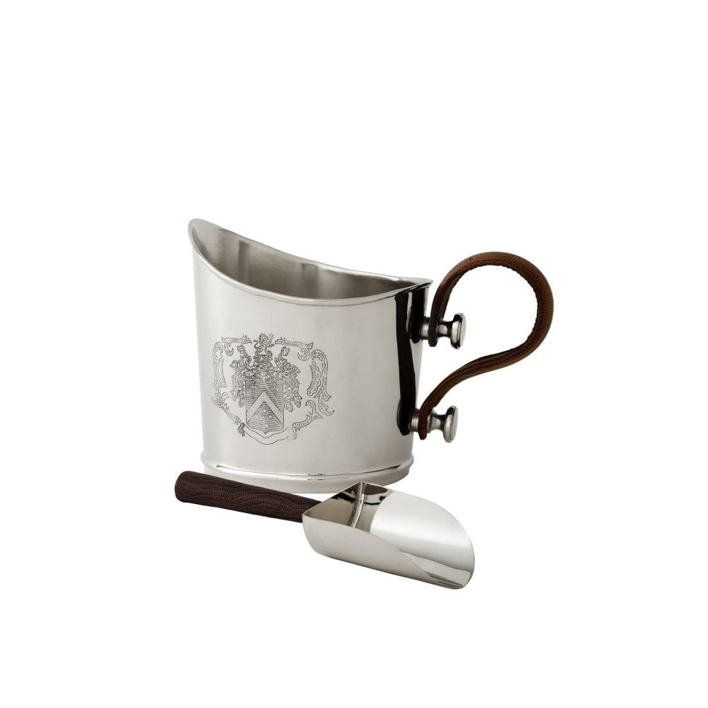 Luxurious Nickel Finish Whiskey Decanter Set with Brown Embossed Leather Detailing