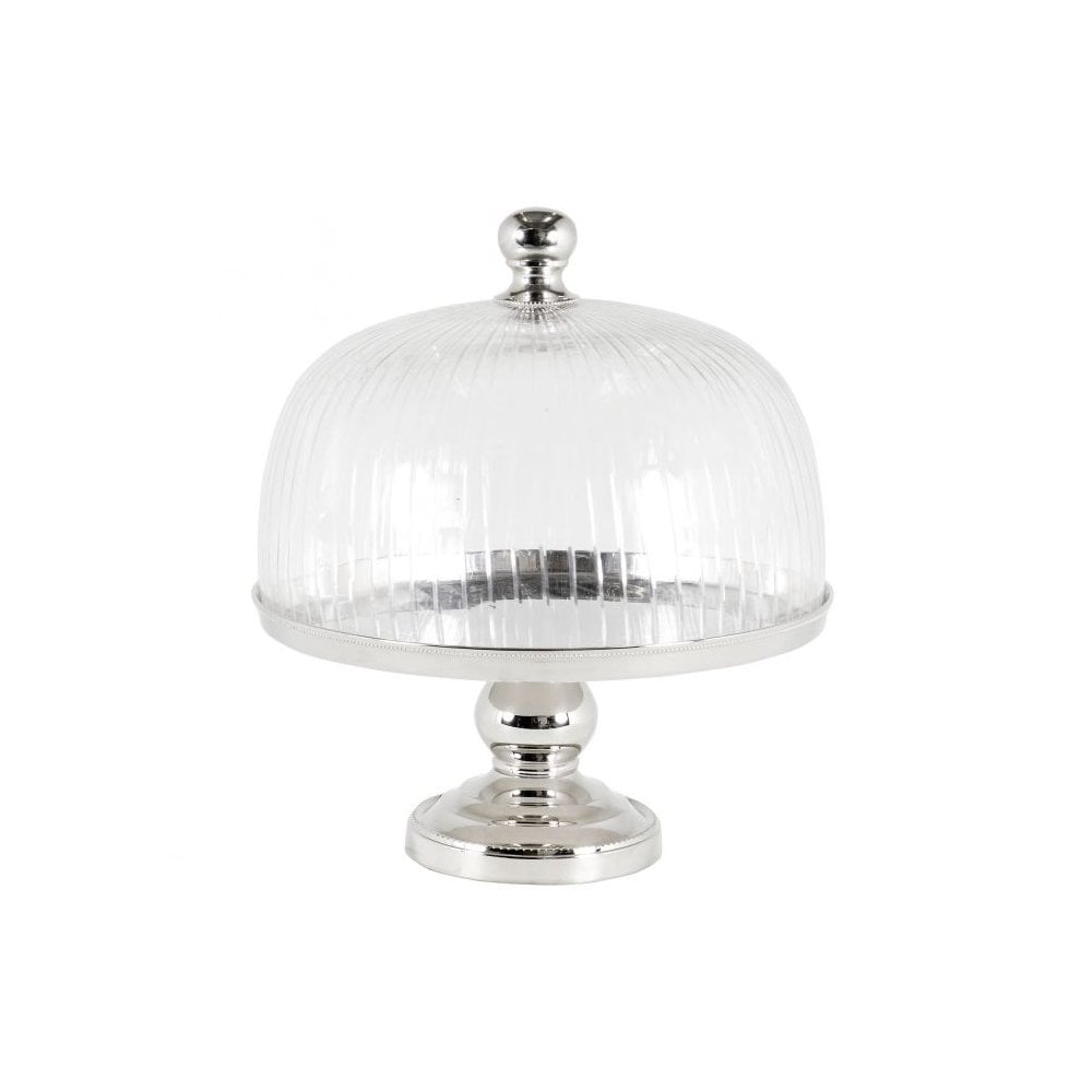 Glamorous Giorgio Cake Stand with Nickel Base and Ribbed Glass Dome