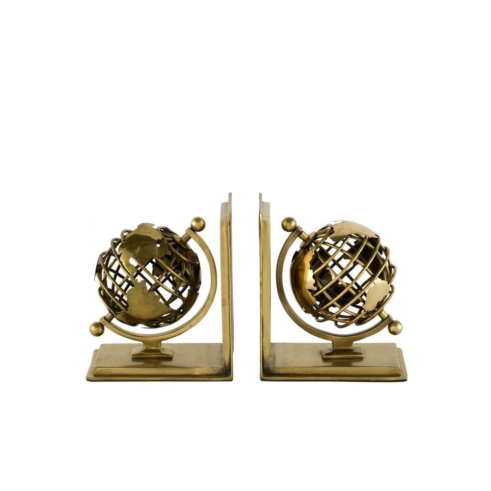 Elegant Globe Bookend Pair, Vintage Brass Style