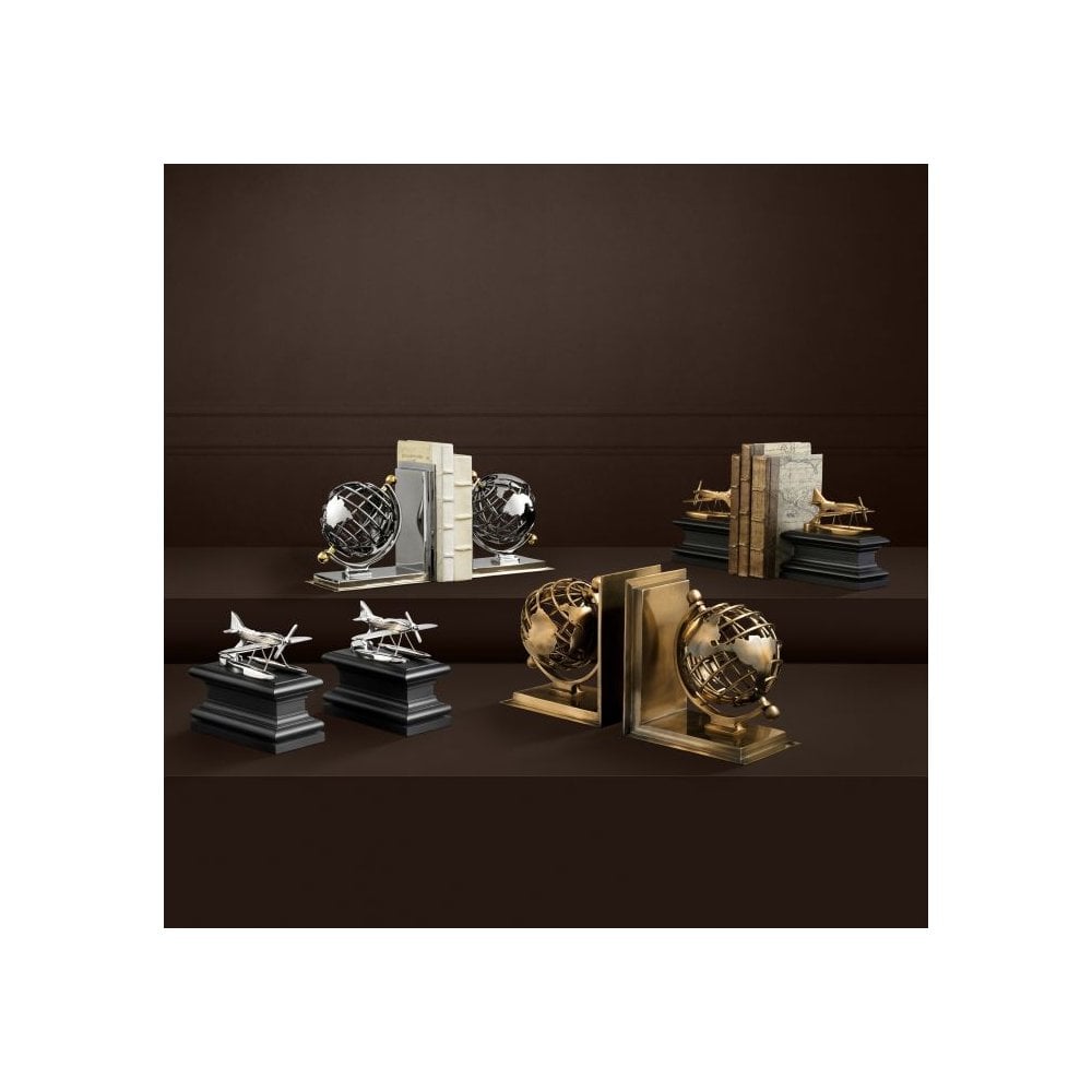 Elegant Globe Bookend Pair, Vintage Brass Style