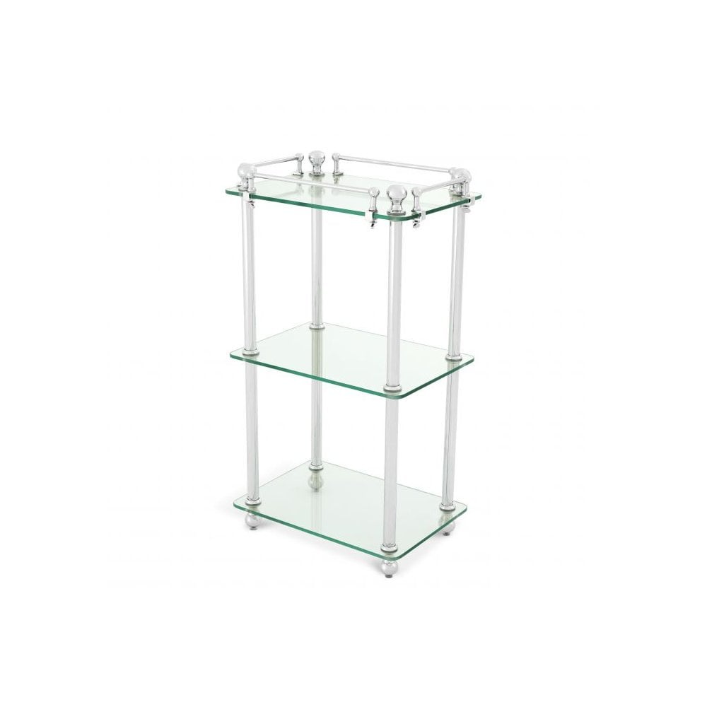Devon Nickel-Finish Bathroom Rack with Clear Glass Shelves