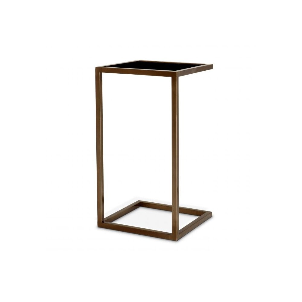 Galleria Side Table with Antique Brass and Black Glass Finish