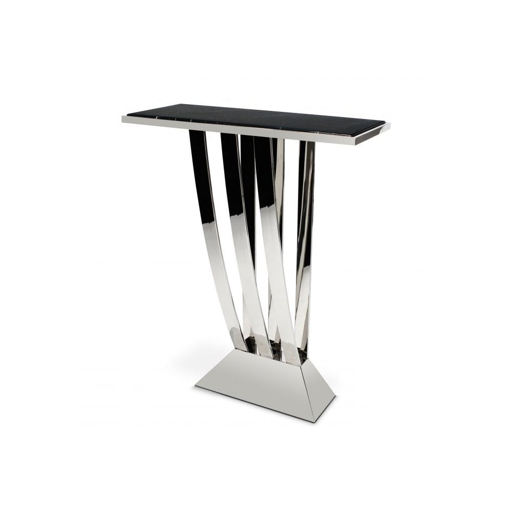 Elegant Beau Deco Console Table - Stainless Steel Frame with Black Marble Top
