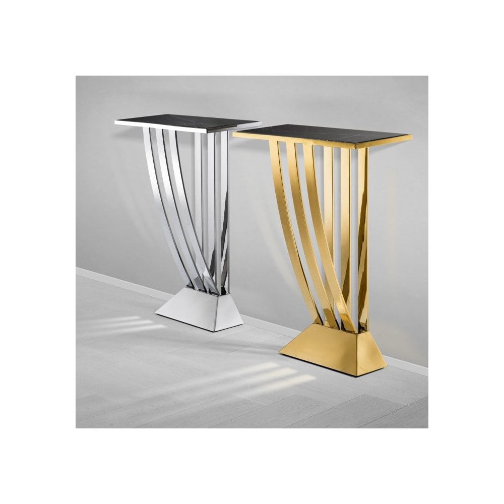 Elegant Beau Deco Console Table - Stainless Steel Frame with Black Marble Top
