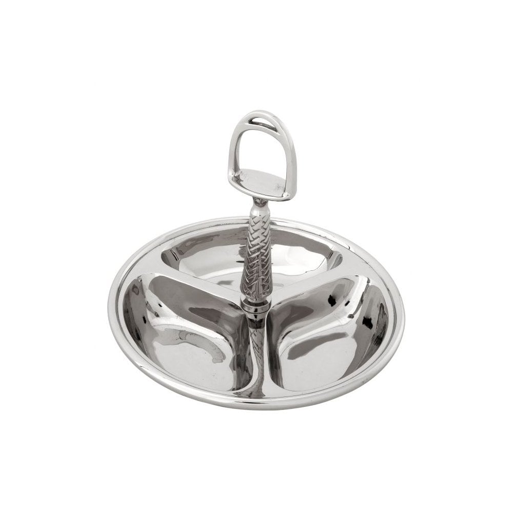 Nickel Finish Equestrian Inspired Triple Compartment Nut Bowl