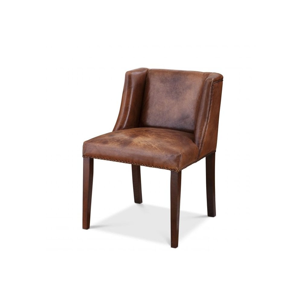 St. James Dining Chair - Tobacco Leather with Brown Legs and Antique Brass Accents