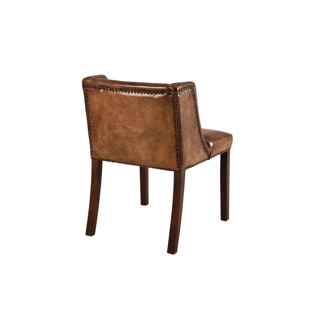 St. James Dining Chair - Tobacco Leather with Brown Legs and Antique Brass Accents