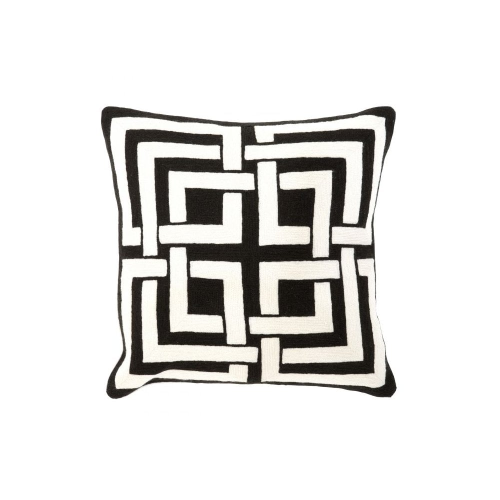 Monochrome Geometric Hand-Embroidered Pillow