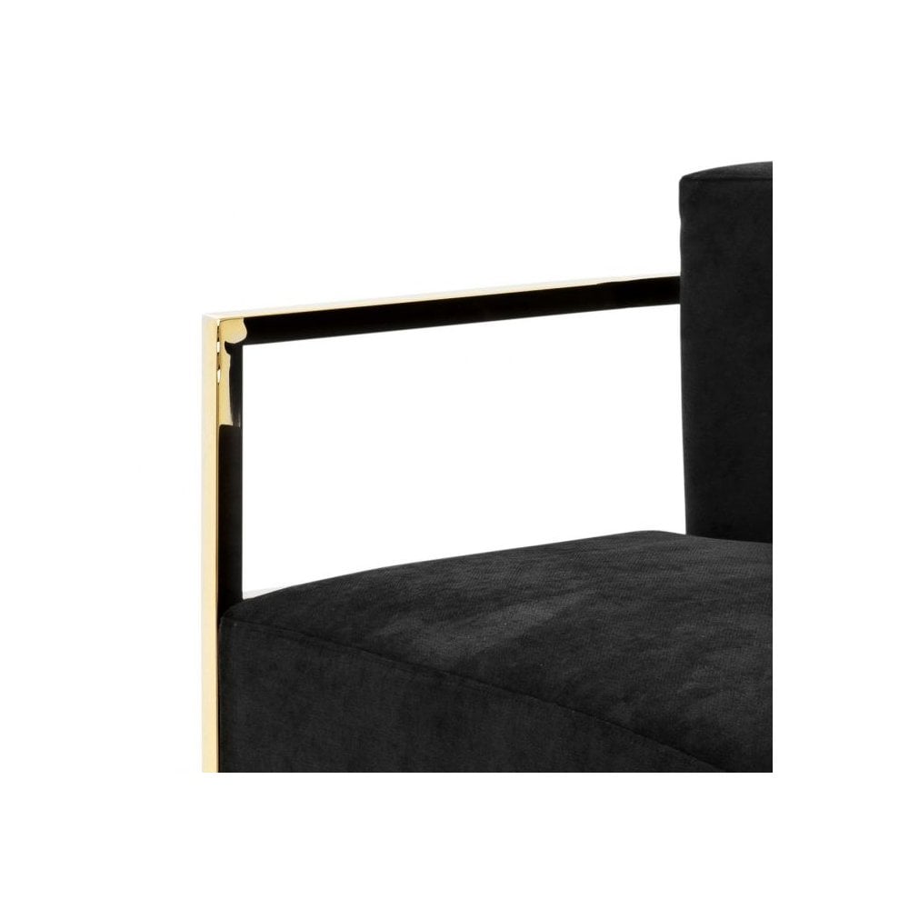 Emilio Swivel Chair with Gold Finish and Black Velvet Upholstery