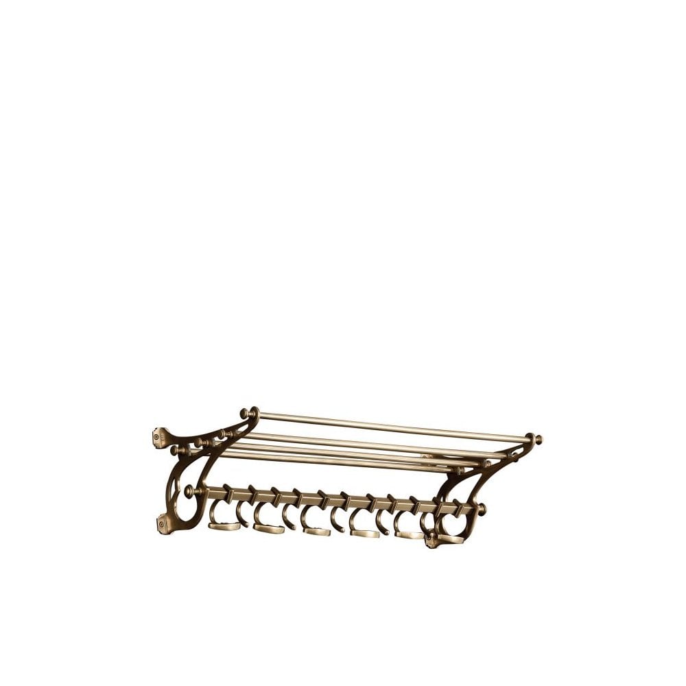 Vintage-Inspired Brass Coatrack with Shelf and Hooks