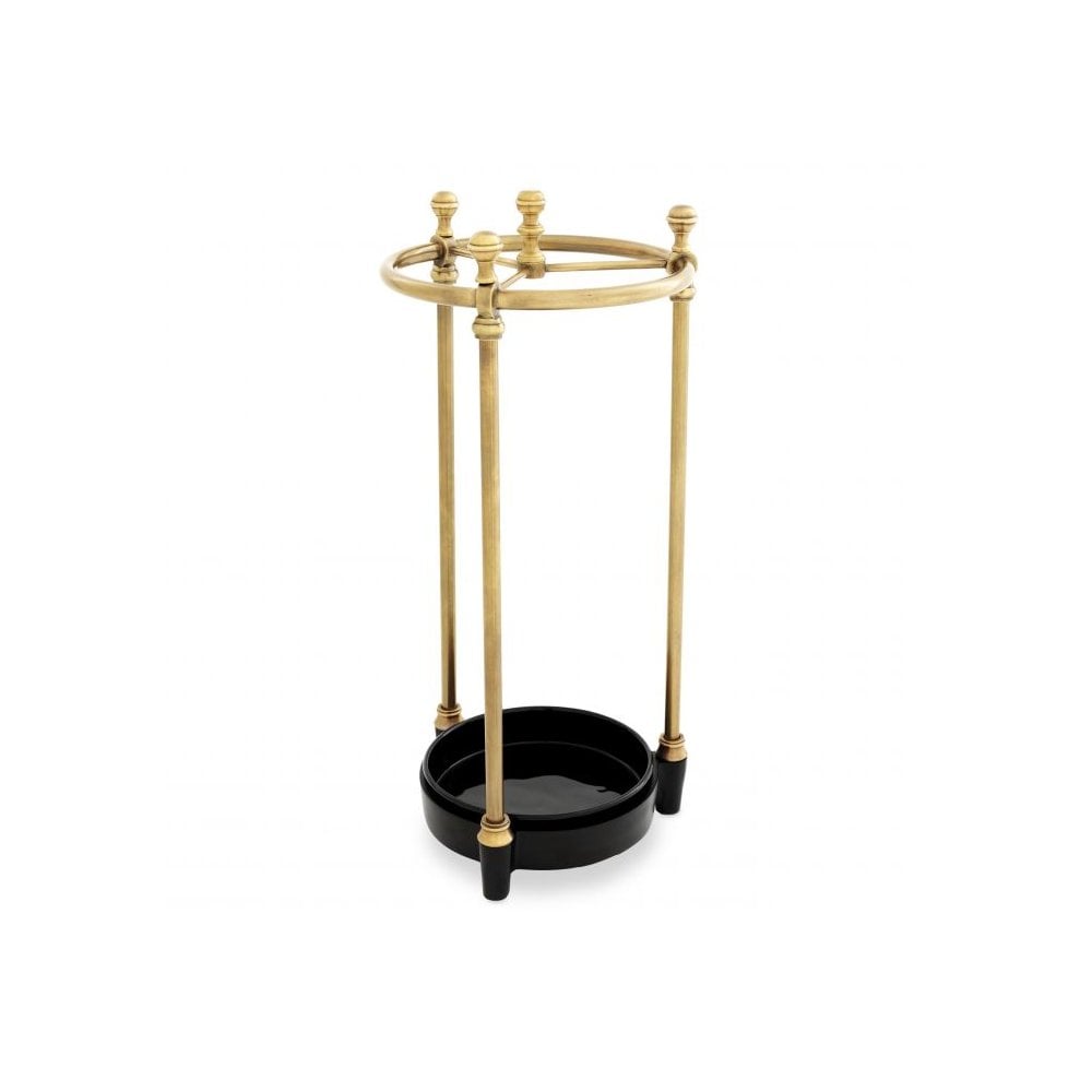Glamorous Artman Umbrella Stand with Antique Brass Finish and Removable Black Drip Tray