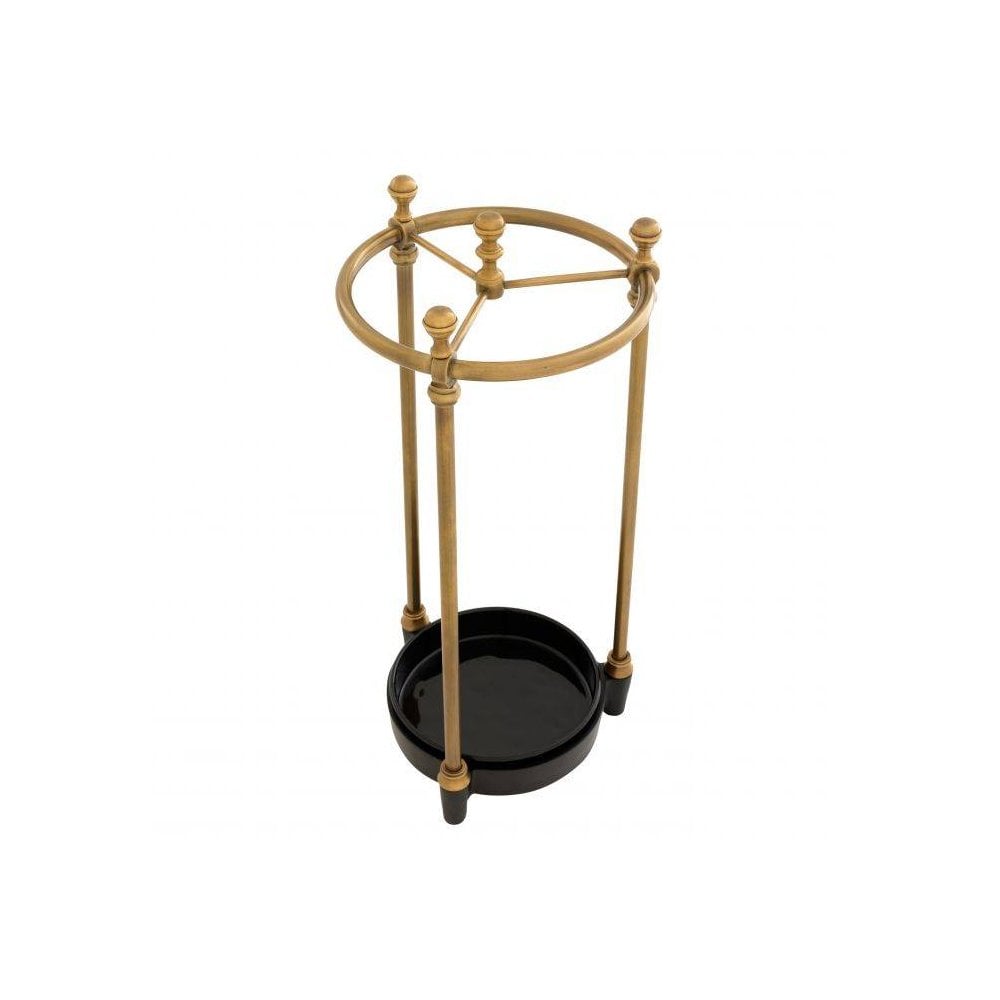 Glamorous Artman Umbrella Stand with Antique Brass Finish and Removable Black Drip Tray