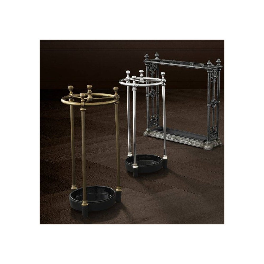 Glamorous Artman Umbrella Stand with Antique Brass Finish and Removable Black Drip Tray