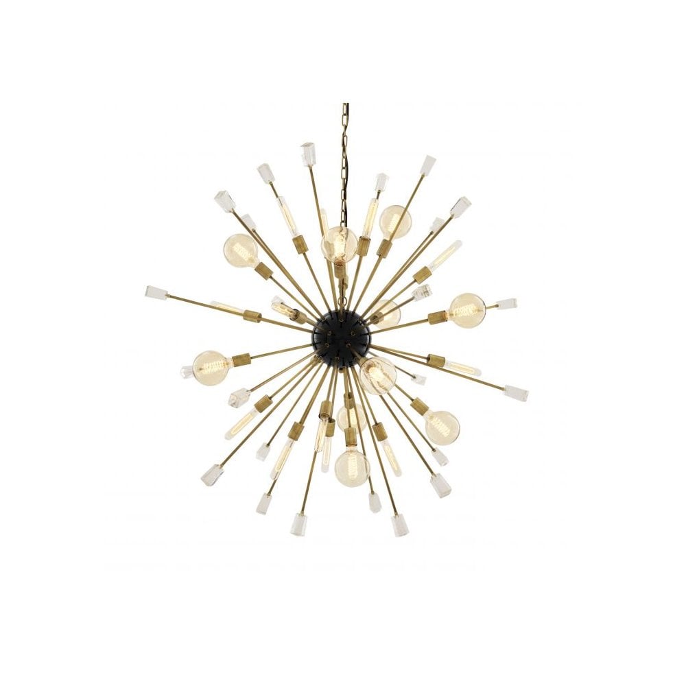 Luxe Stardust Chandelier, Clear Glass, Black & Brass Finish