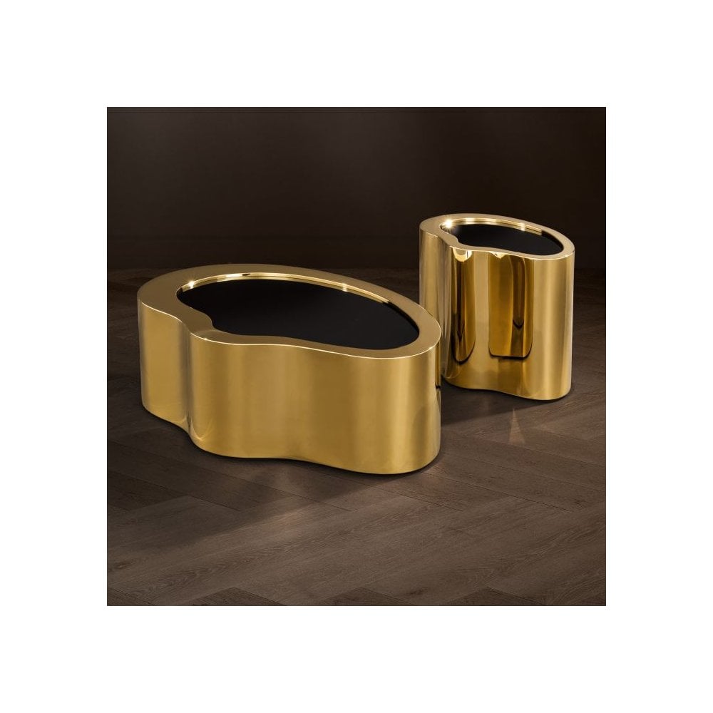 Elegant Gibbons Side Table with Gold Finish and Black Glass