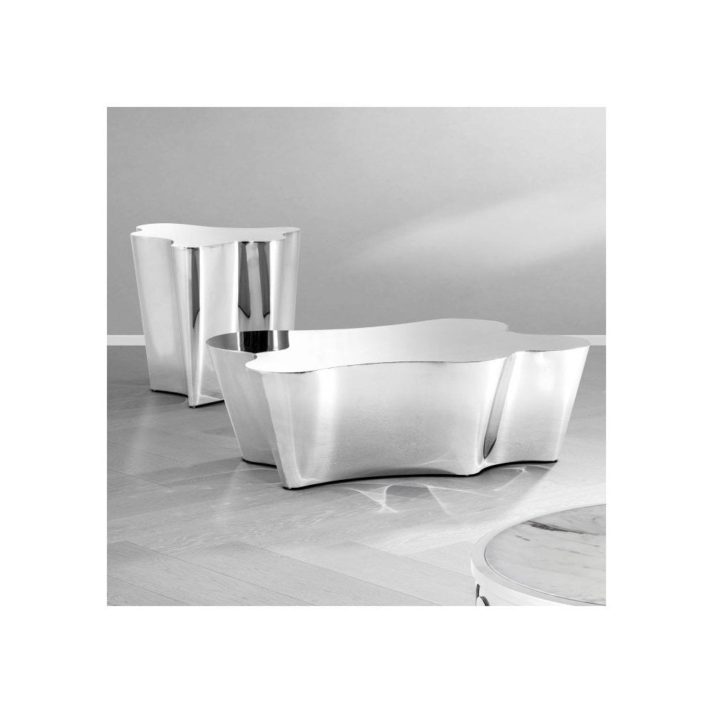 Elegant Inkblot Coffee Table, Polished Stainless Steel