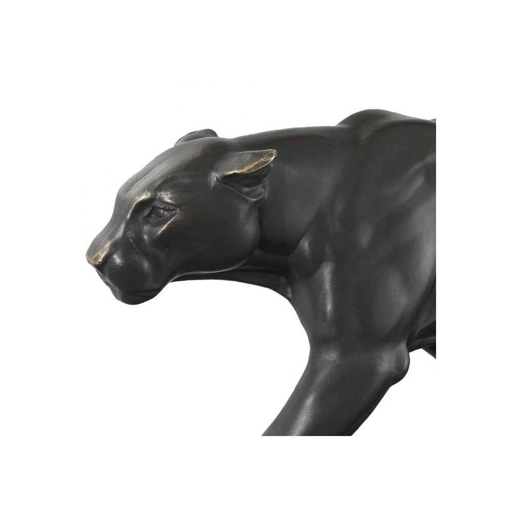 Bronze Patina Panther Sculpture on Black Marble Base