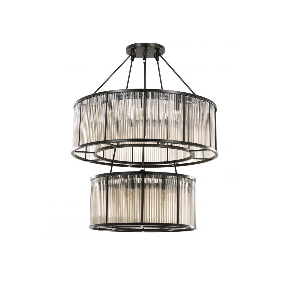 Bernardi Art Deco Chandelier, Bronze and Vintage Glass Masterpiece