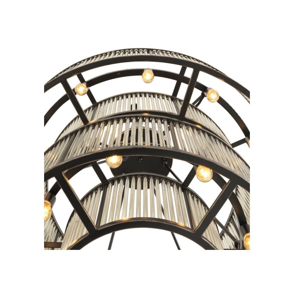 Bernardi Art Deco Chandelier, Bronze and Vintage Glass Masterpiece