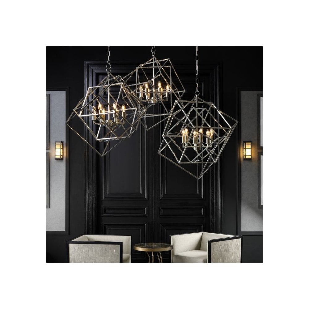 Cubist Elegance Lantern, Nickel Finish