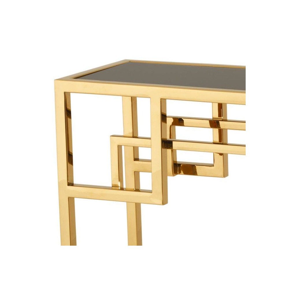 Art Deco Elegance: Morris Console Table with Gold, Black Marble, and Glass Elements
