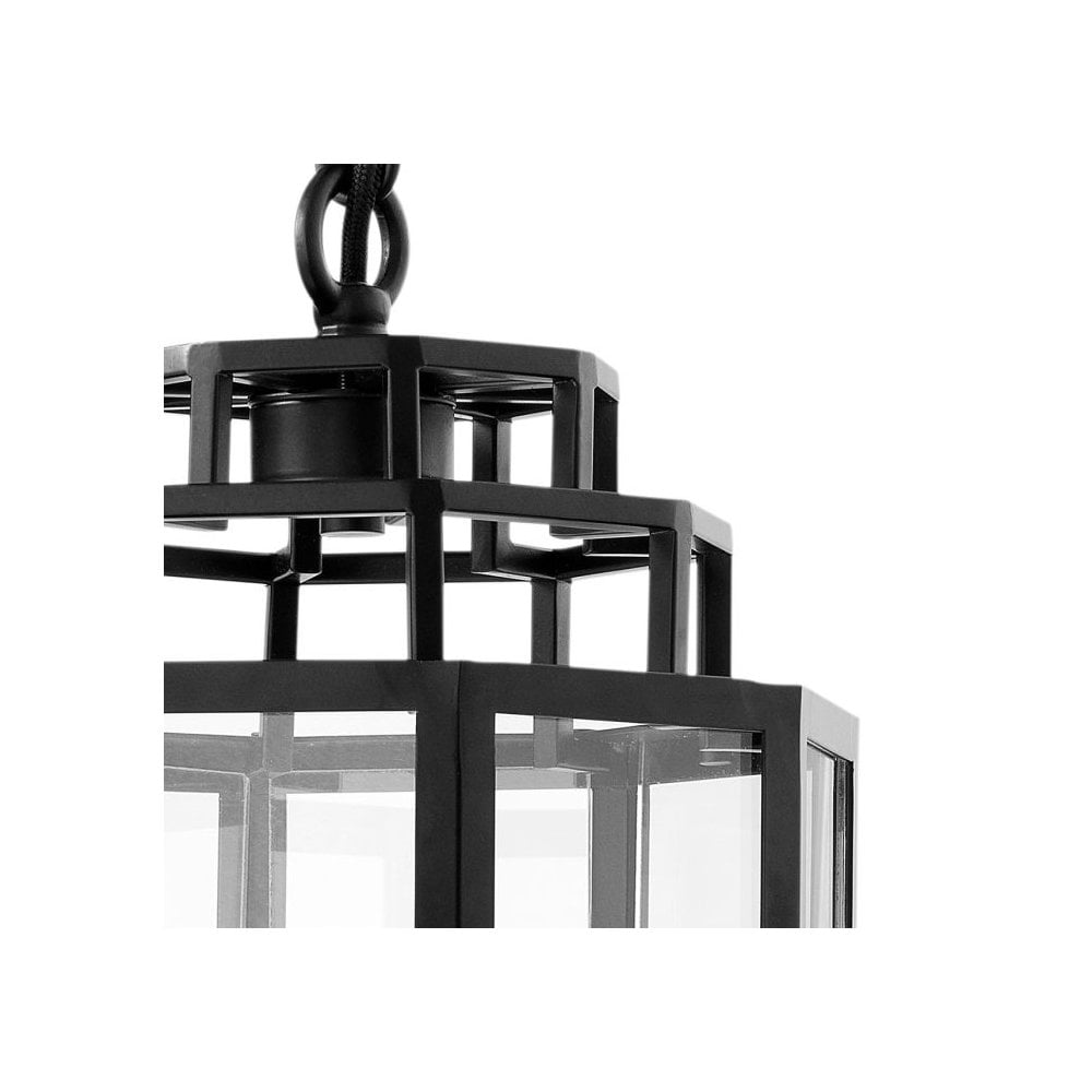 Monticello S Lantern in Black Matte with Clear Glass Panels