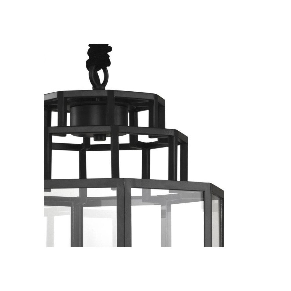 Modern Monticello Lantern, Matte Black with Clear Glass Panels