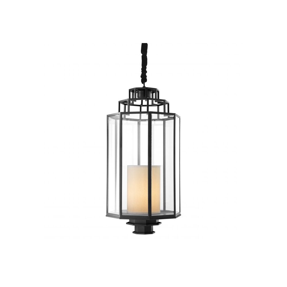 Monticello Lantern L, Matte Black with Clear Glass Panels