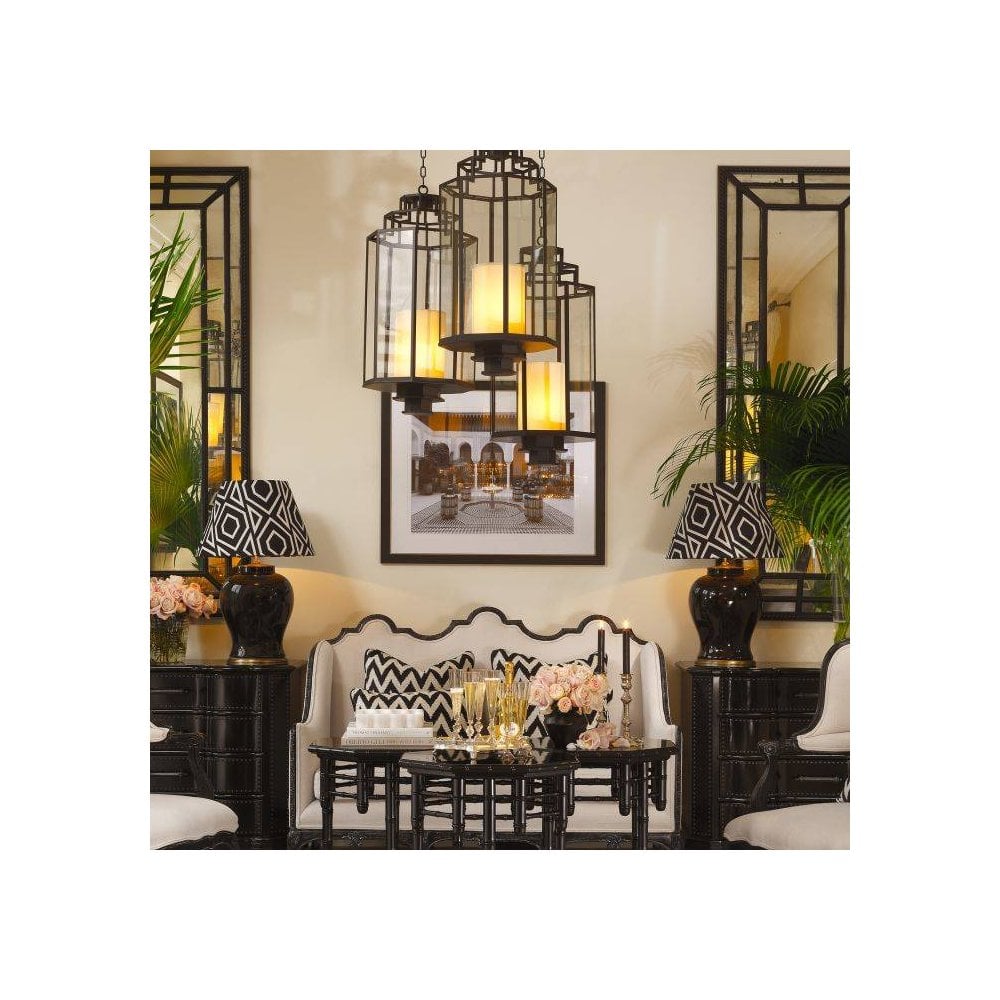 Monticello Lantern L, Matte Black with Clear Glass Panels