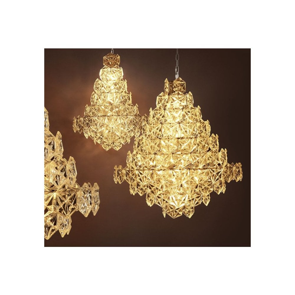 Elegant Hermitage L Chandelier: Clear Glass & Nickel Elegance