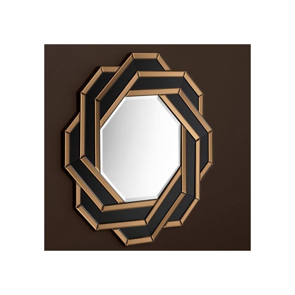 Deco-inspired Mulini Mirror: Amber and Black Art Deco Glass Design