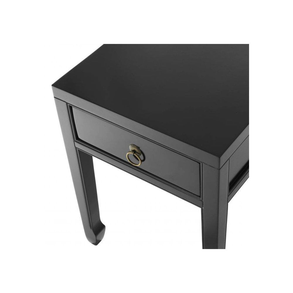 Elegant Black Oriental Side Table with Antique Brass Accents