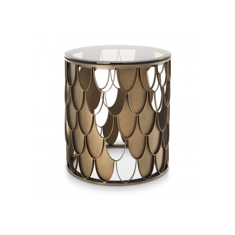 Copper Elegance: Koi-Inspired Side Table with Tawny Glass Top