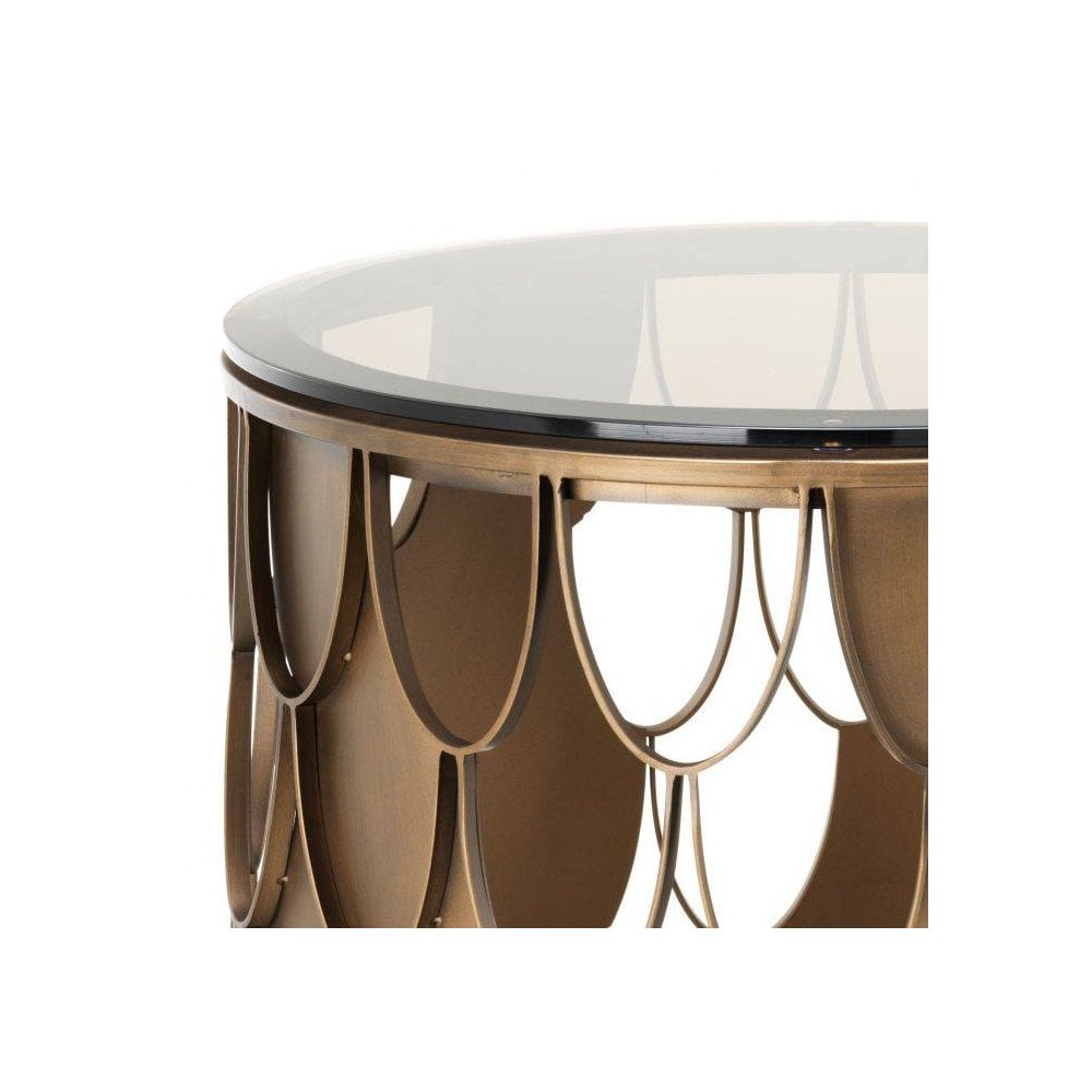 Copper Elegance: Koi-Inspired Side Table with Tawny Glass Top