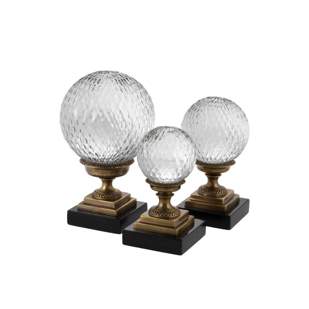 Trio of Divani Globes: Antique Brass & Hand Blown Glass Elegance