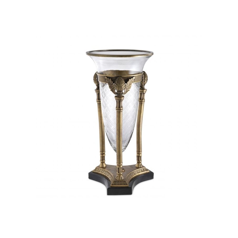 Rothschield Empire Glass Hurricane with Vintage Brass Artistry