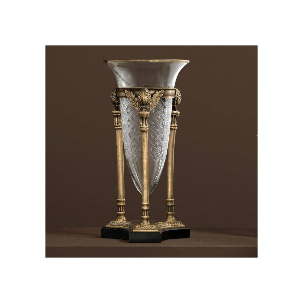 Rothschield Empire Glass Hurricane with Vintage Brass Artistry