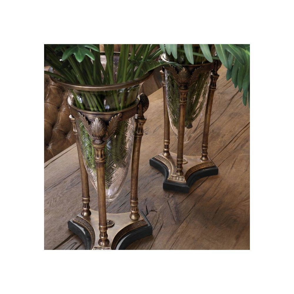 Rothschield Empire Glass Hurricane with Vintage Brass Artistry