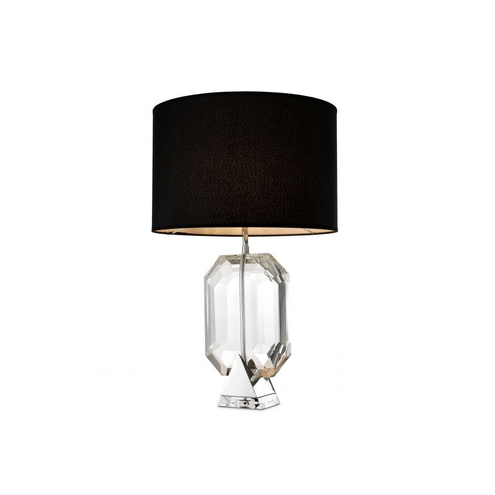 Emerald Crystal Table Lamp with Nickel Finish and Black Shade