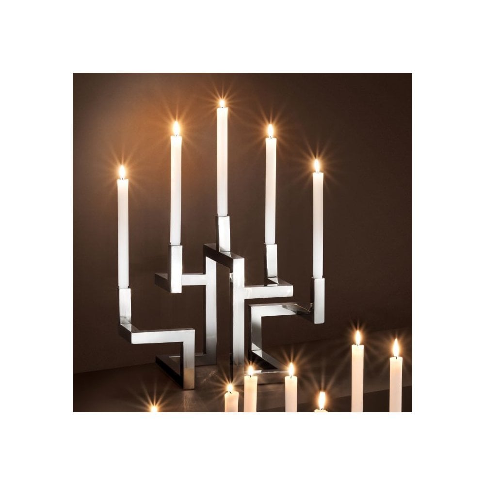 Nickel-Finished Urban Skyline Candle Holder