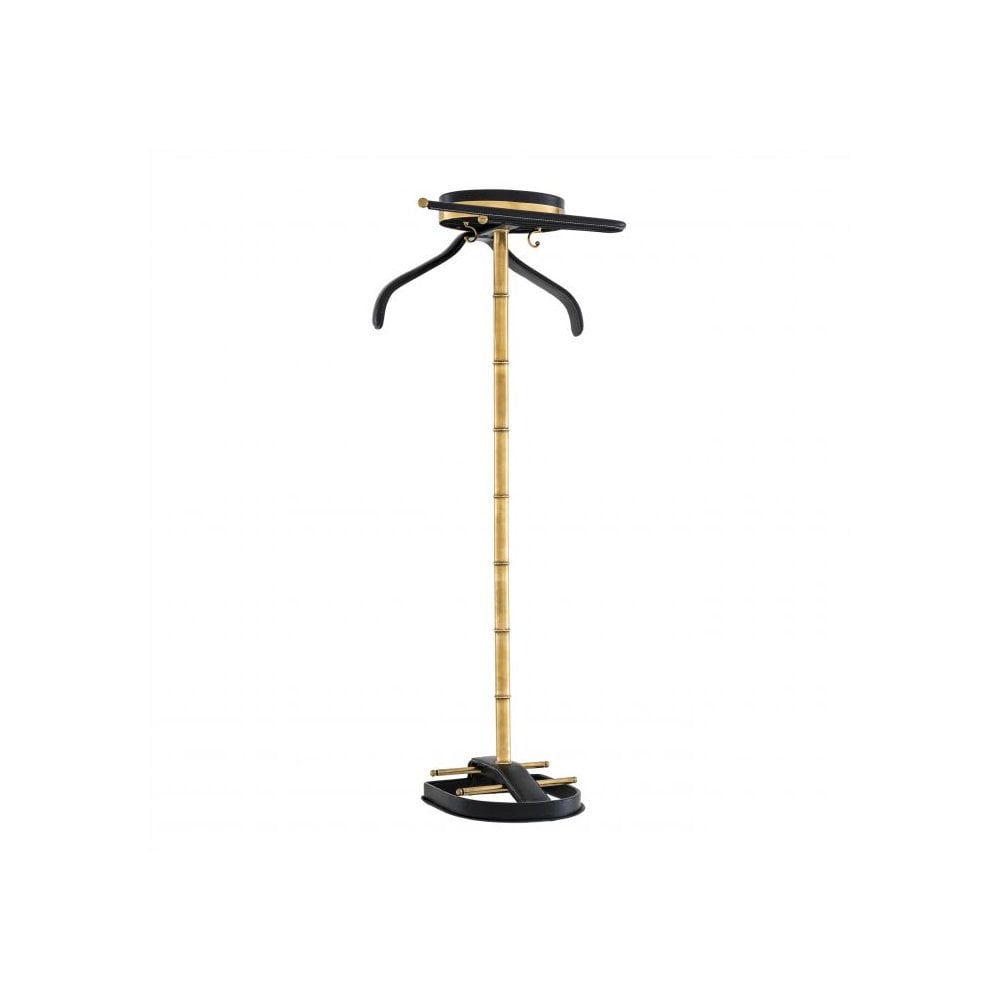 Vintage Brass and Black Leather Dress Valet Stand